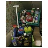 plastic stacking bins with all cleaning supplies