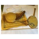 vintage vanity set scissors mirror powder jar tray