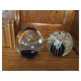 2 art glass paper weights
