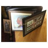 nice collage frame, drawing of people, plaque
