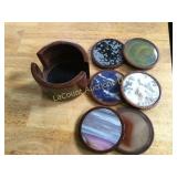 set of 6 stone coasters set in holder