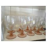 pink depression stem wine water glasses