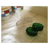 2 green 2 clear crystal salts glass spoons