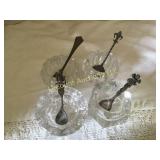 4 crystal salts sterling spoons beautiful