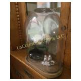 Oval domed glass display with Orchid & birds