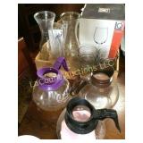 3 coffee pots assorted glassware glass caraffe