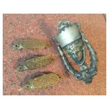 cast door knocker and vintage drawer pulls