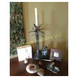metal monkey & palm tree snuffer candle holders