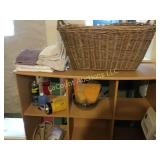 laundry basket and misc supplies lots of towels