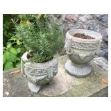 2 concrete planters one broken base