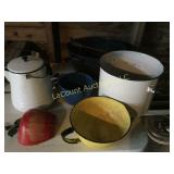 assorted enameled pands pots metal apple