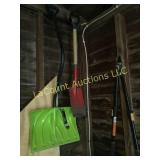 snow shovel, nippers and digging shovel