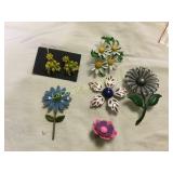 vintage enamaled jewelry pins earrings flowers