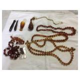 Vintage Amber jewelry beaded necklaces pipe