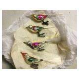 4 vintage clip on glass bird ornaments