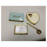 3 vintage compacts and pen pin