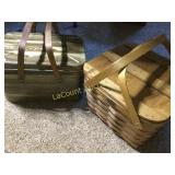 tin and wood slat picnic baskets