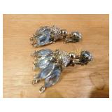 blue stone clip earrings, 2", beautiful