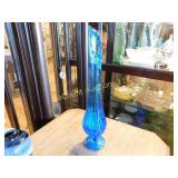 blue art glass vase, 16.5"