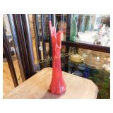 red art glass vase, 17"
