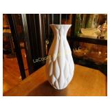 Haeger white vase, teal inside, 14"