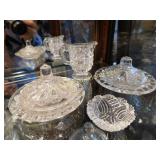 4 pc. miniature pattern glass, 2 covered, 3"