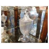 crackle, engraved covered candy dish, 10.5"