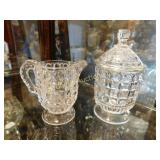 2 miniature pattern glass, 4", sugar, creamer