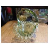 green Fenton glass basket, 8"h