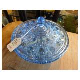 blue covered pressed glass bowl, 8" dia.
