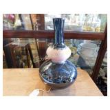 vtg vase, black n pink, 12"