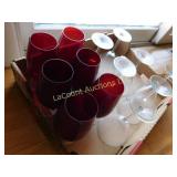glassware, 6 red goblets, 7 manhattan / martini