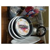 misc lot, turntables, trifle bowl, teapot,