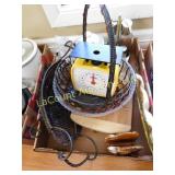misc, baskets, scale, bamboo cutting board
