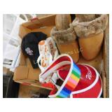 slippers, sz 9.5, flip flops, Badger cap, visors