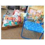 kids items, lawn chair, mattress pads,
