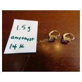 14k amethyst earrings, 1.5g