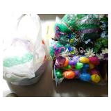 Easter items, grass plastic eggs, florals