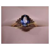 14 k gold, oval Tanzanite / diamond ring