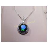 round Emerald solitaire pendant, silver 925