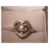 white Topaz heart, Mom ring, silver 925