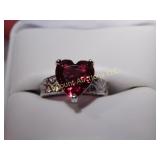 simualated Ruby, stamped silver 925