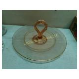 pink depression handles server, gold trim