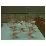 5 pink depression wine glasses