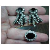 rhinestone & black earrings, ring