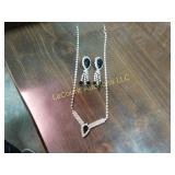rhinestone w black stone necklace, earrings