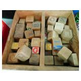 old divided wood box w neat vintage blocks