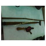 3 vintage tools, gun cleaner, hand drill, scraper?