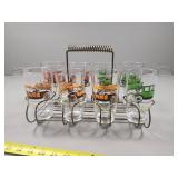 Hazel Atlas Automobile Tumblers with Metal Carrier