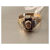 10K Gold Ring with Red Stone and Engraved Details